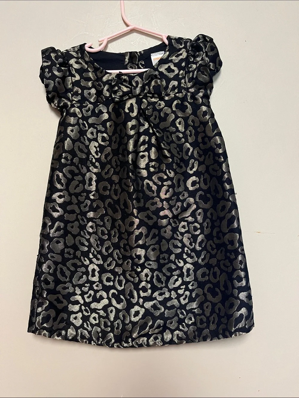 Gymboree Black Dress with Silver Leopard Metallic Print